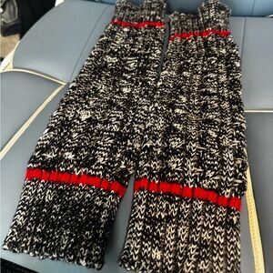 Black and White Knit Leg Warmers with Red Accents